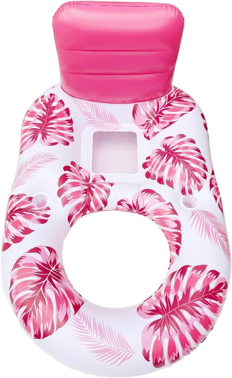 2 in 1 Floating Recliner Pool, Deluxe Inflatable Pool Float Adult with Backrest and Cup Holder, Cool Fun Pool Chair Float Bed, Pool, Beach, Enjoy Vacation, Age 15 +